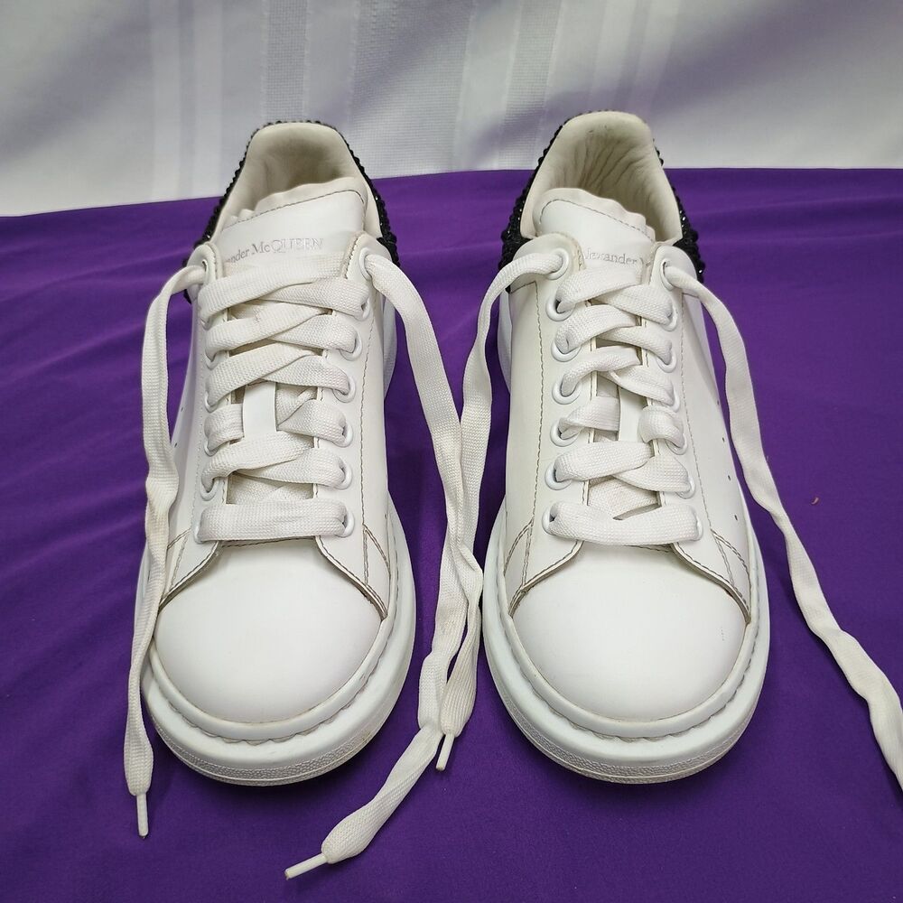 Alexander McQueen Oversized Sneaker in White/jet Black Crystal Embellished
